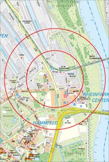 Bombenfund Rheinpark-Center am 7. März 2022: Karte