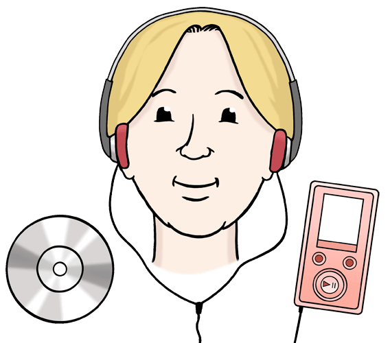 Eine Frau mit Kopfhörern hört eine CD.
