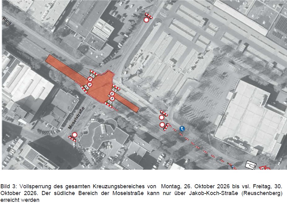 Plan Sperrungen und Umleitungen im Bereich Mosestraße.
