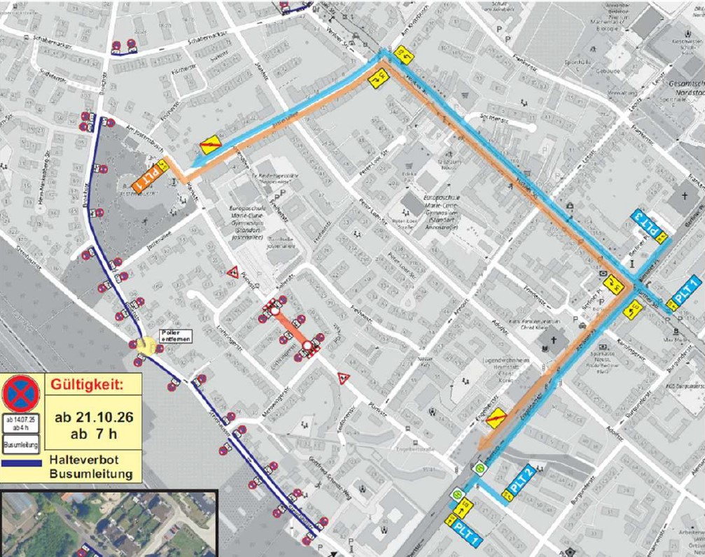 Plan Sperrungen und Umleitungen im Bereich Plankstraße.