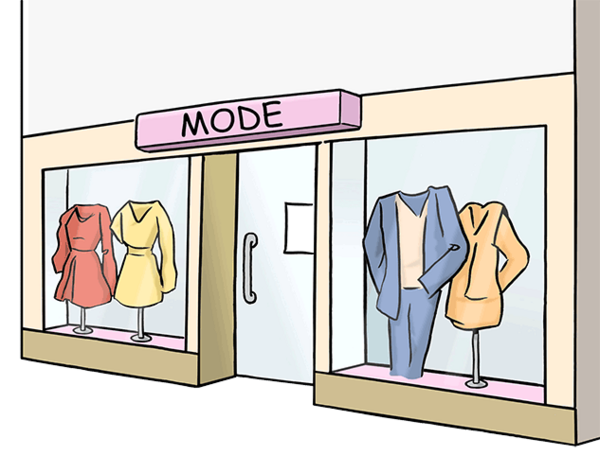 Modegeschäft mit Kleidung in den Schaufenstern.