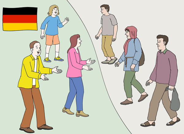 Leute suchen Asyl in Deutschland.
