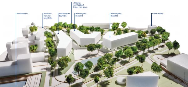Architektonisches Modell der geplanten Gebäude.