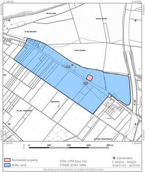 Karte mit eingezeichnetem Kernbereich des Reckbergs und umschließender Pufferzone