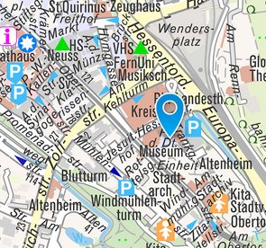 Moderne kartografische Darstellung des Bereichs mit besonders hervorgehobenen Straßennamen.