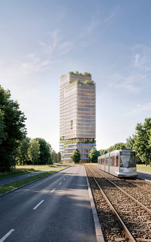 Computerillustration eines begrünten Hochhauses
