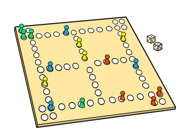 Brett-Spiel mit Würfeln.