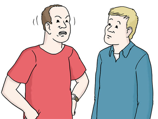 Ein Mann beschwert sich bei einem anderen Mann. Er erklärt ihm das Problem.