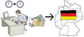 Ein Mann arbeitet im Büro und zahlt Steuern an Deutschland.