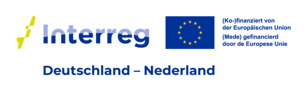 Interreg-Logo mit EU-Flagge und Text in Deutsch und Niederländisch über Finanzierung durch die Europäische Union.