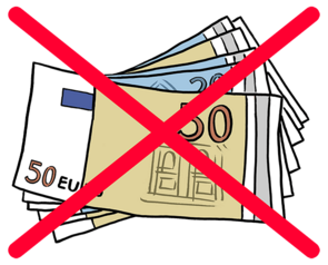 Kostenlos – Geld ist durchgestrichen.