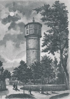 Zum Wasserturm umgebauter Windmühlenturm mit neuem Hochbehälter