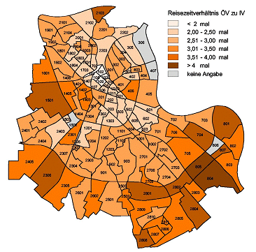 Reisezeitverhältnis ÖPNV zu MIV
