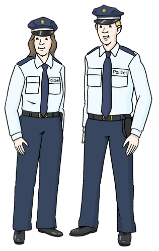 Eine Polizistin und ein Polizist.