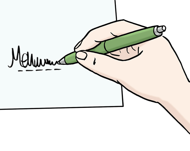 Eine Person unterschreibt ein Papier.